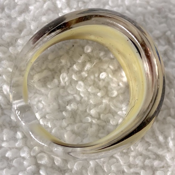 Vintage Art Glass Handmade Cream Brown Band Ring - Picture 8 of 11